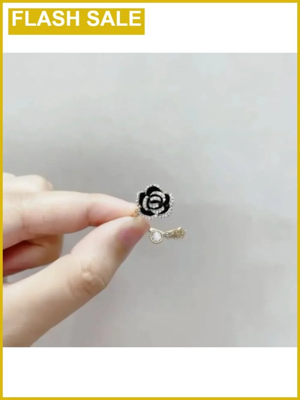 CZ Crystal Rose Flower Open Ring Adjustable Stacking Band